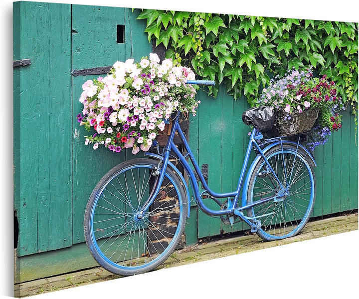 islandburner Bild auf Leinwand Fahrrad Blumen Bilder Wandbilder Poster, 80L x 40B cm