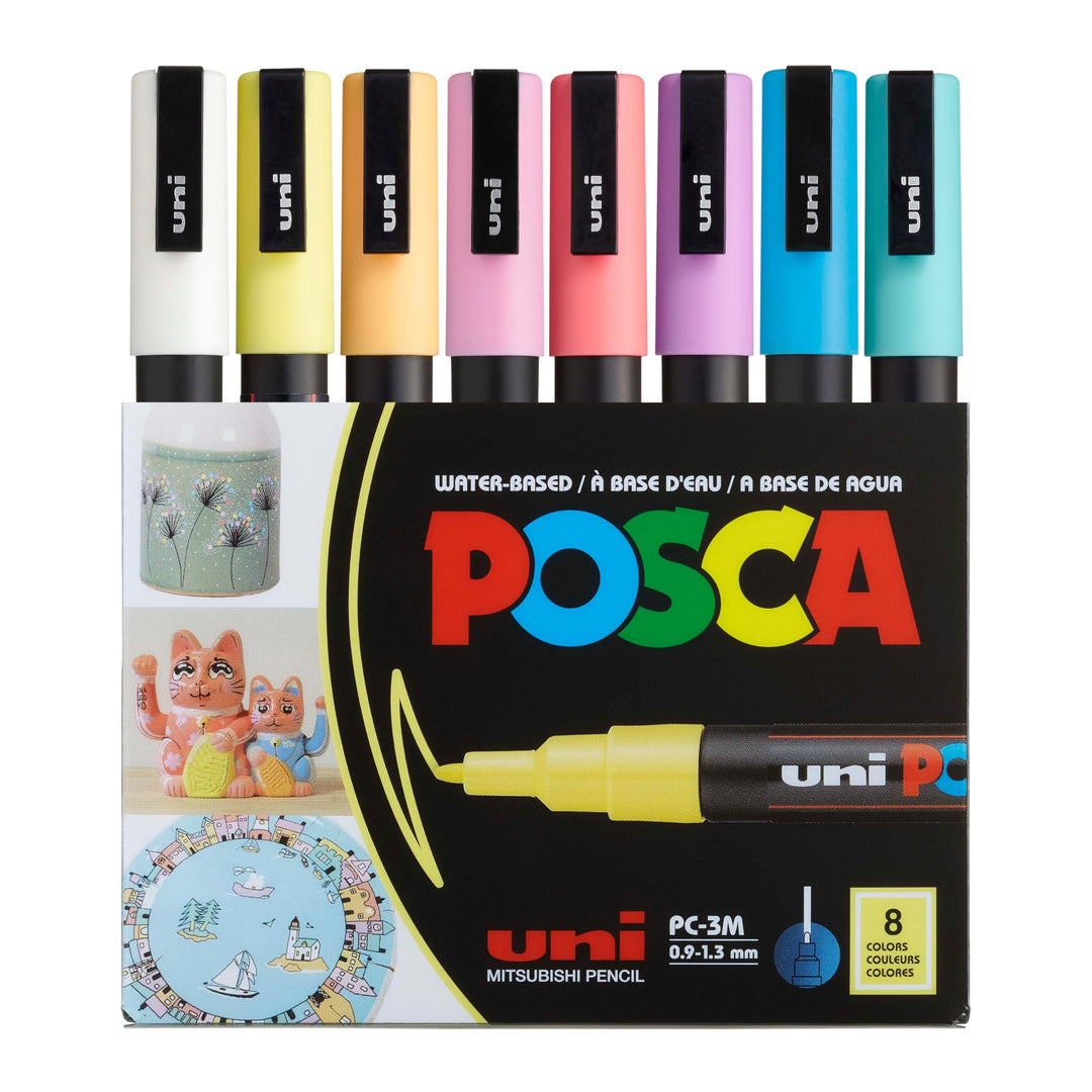 POSCA uni PC3M Stift mit feiner Spitze, weiche Farben, 8 Stück