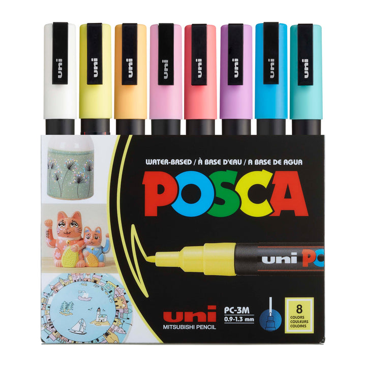 POSCA uni PC3M Stift mit feiner Spitze, weiche Farben, 8 Stück