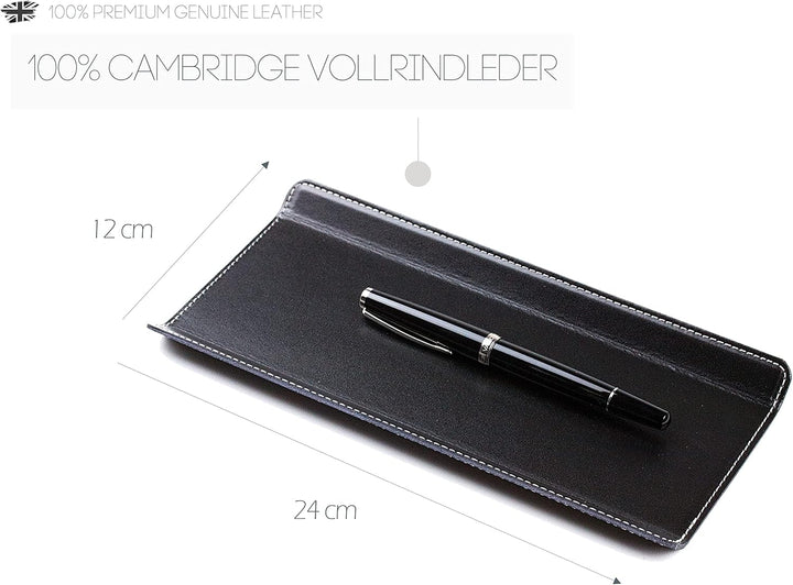 DELMON VARONE - Federschale aus Cambridge Top Grain Leder schwarz - Echtleder Stiftablage für Kugels