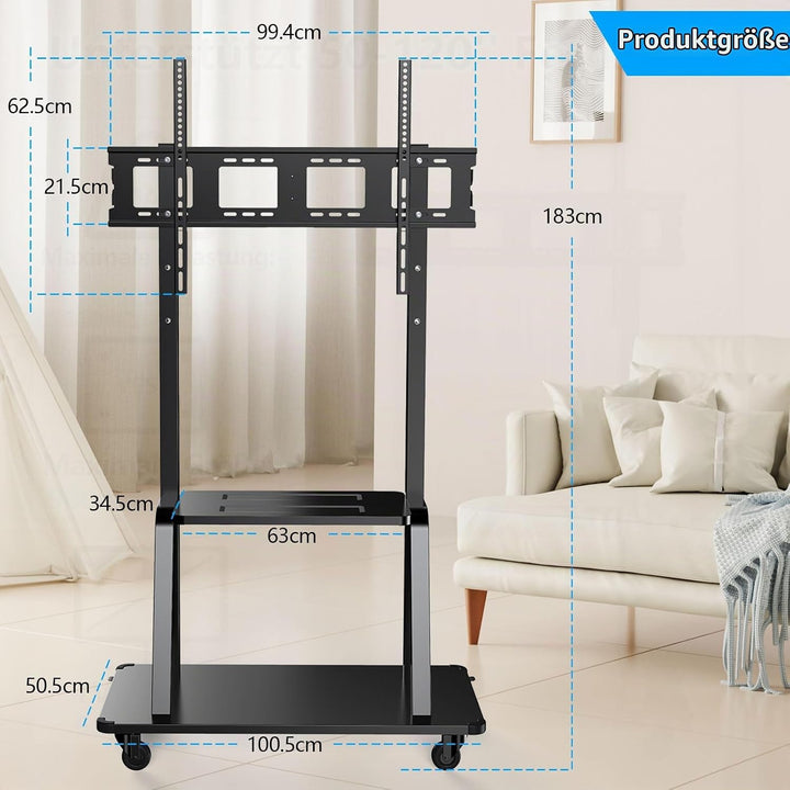 JXMTSPW TV Ständer Rollbar für 32-120 Zoll Fernseher, TV Wagen mit Tablett, Fernsehständer Höhenvers