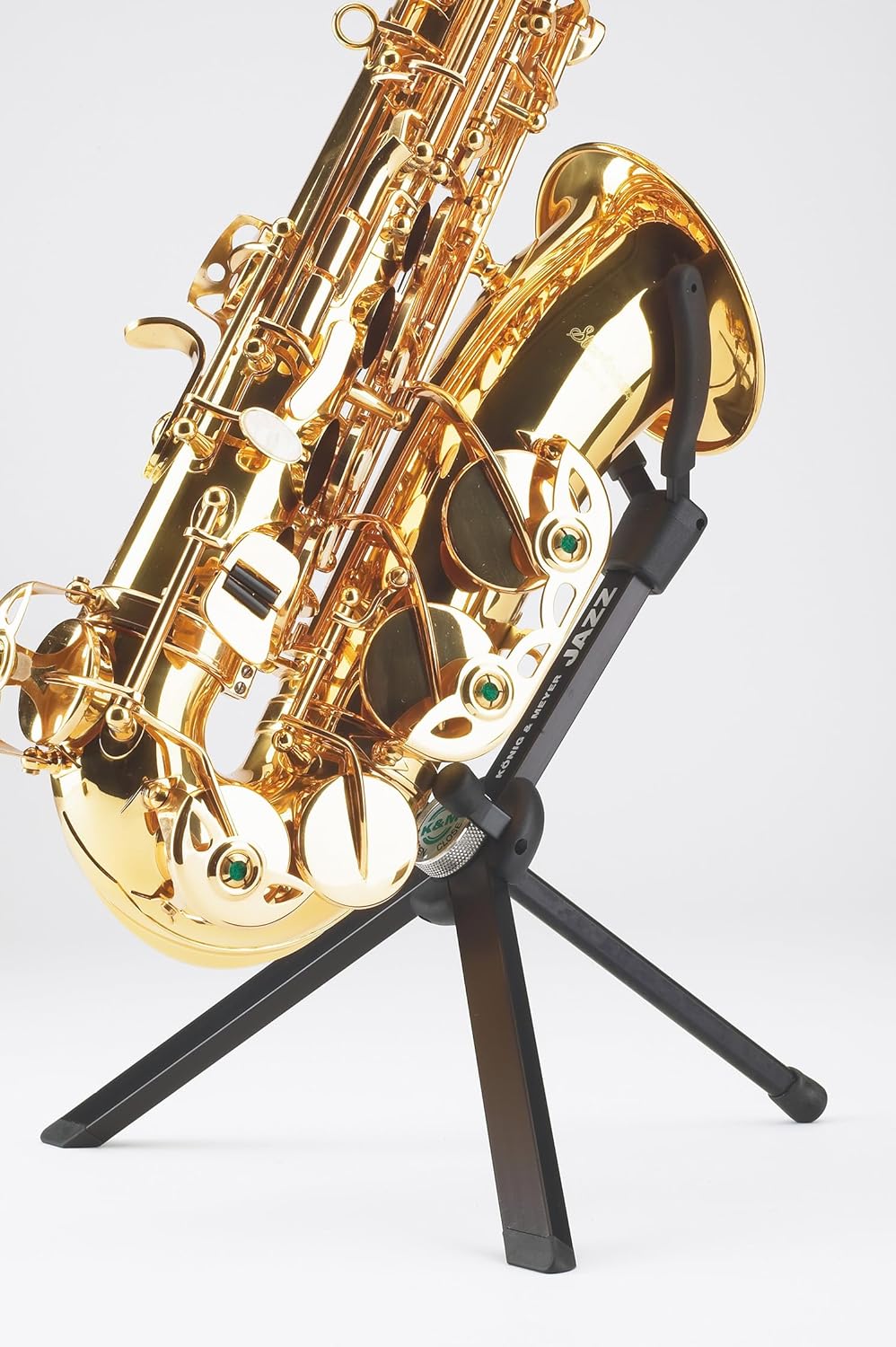 K&M 14330 Saxophonständer Jazz Schwarz Aluminium - inkl. Tragetasche - 31 cm Höhe - Transport im Sch