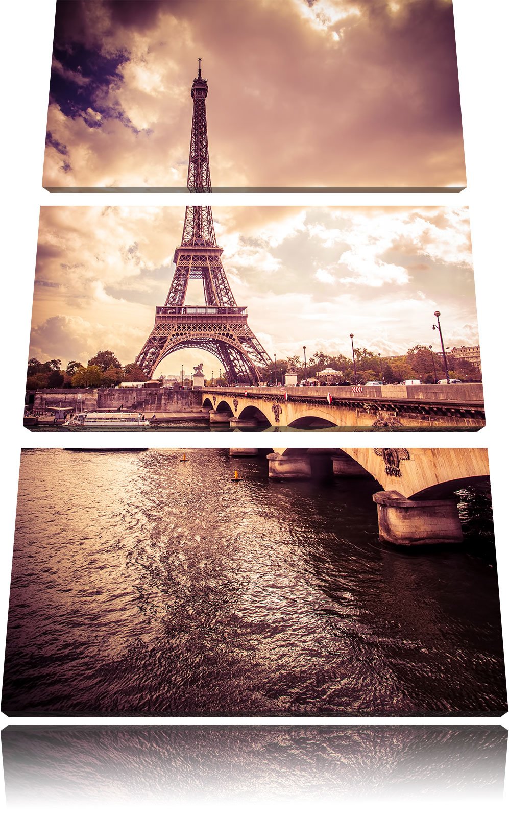 Pixxprint Eiffelturm in Paris / 3-Teilig/Gesamtmass 120cm Leinwandbild bespannt auf Holzrahmen/Wandb