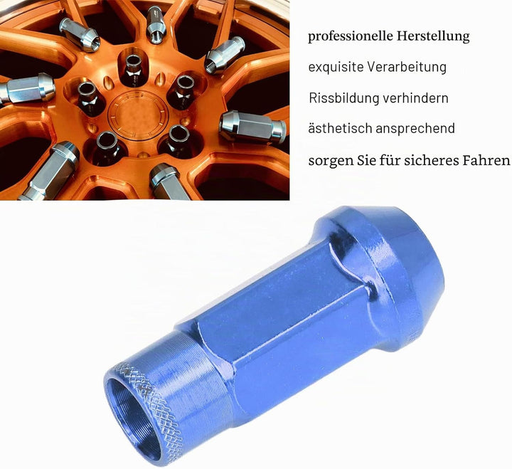 KIMISS Radmuttern, Universal 20 Stück M12x1,25 Metall Radmuttern Universal Autozubehör(Blau), Blau
