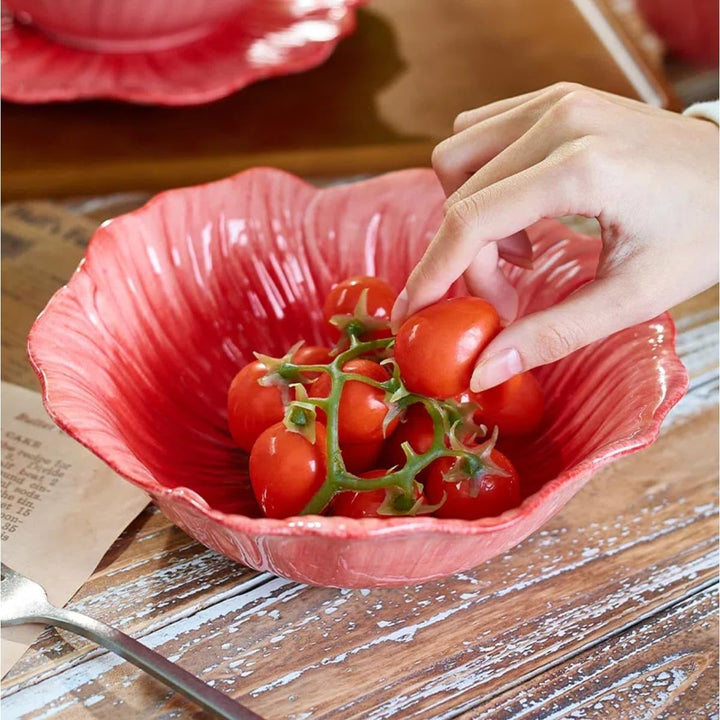 Blumen Geschirrset 3-tlg Klatschmohn Design - Spülmaschinenfeste Keramikschalen (15/22/26cm) - Ofen-