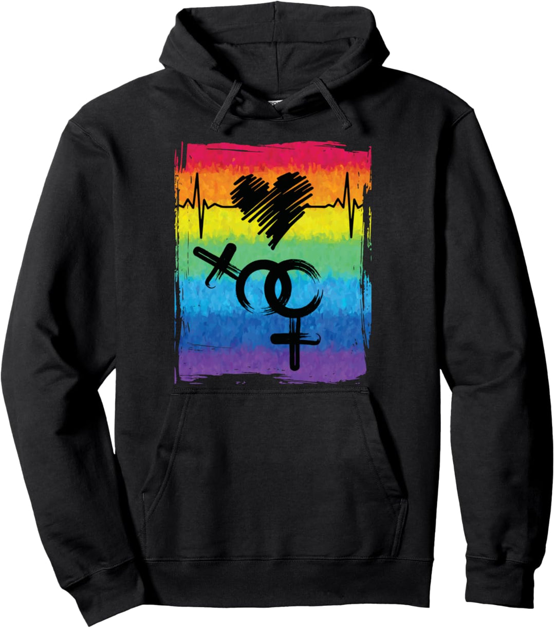 LGBTQ Regenbogen Herzschlag Weiblich Gay Pride Gleichheit Pullover Hoodie