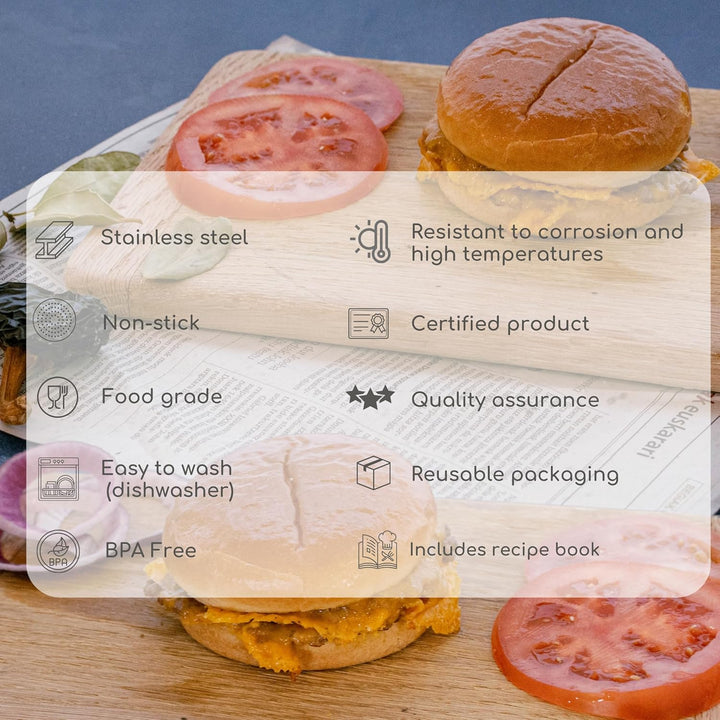 ADEGO Smash Burger Professionelles Set aus Edelstahl + QR mit Rezeptbuch - EU-zertifiziertes Produkt