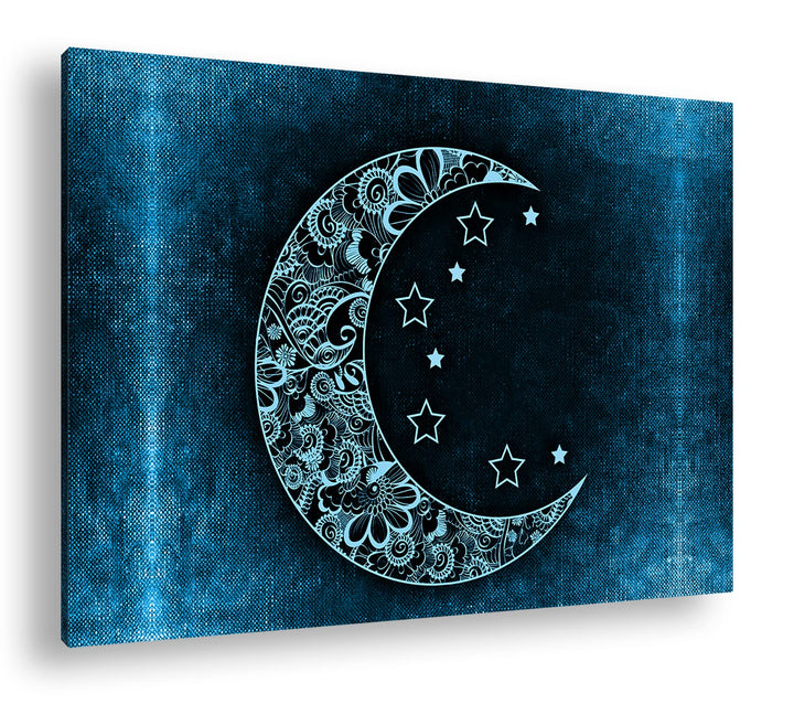 deyoli Abstrakter Mond mit Sternen Format 80x60 Effekt: Monocrome Blau als Leinwandbild, Motiv ferti