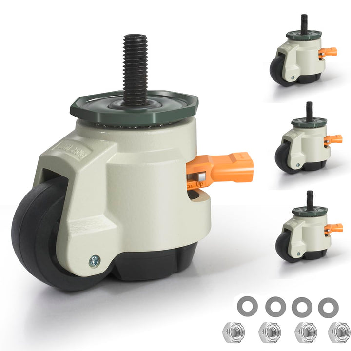 Nivellierrollen Schwerlastrollen mit Gewinde M12X30 Tragfähigkeit 1000KG, 4er Set 50MM Lenkrollen mi