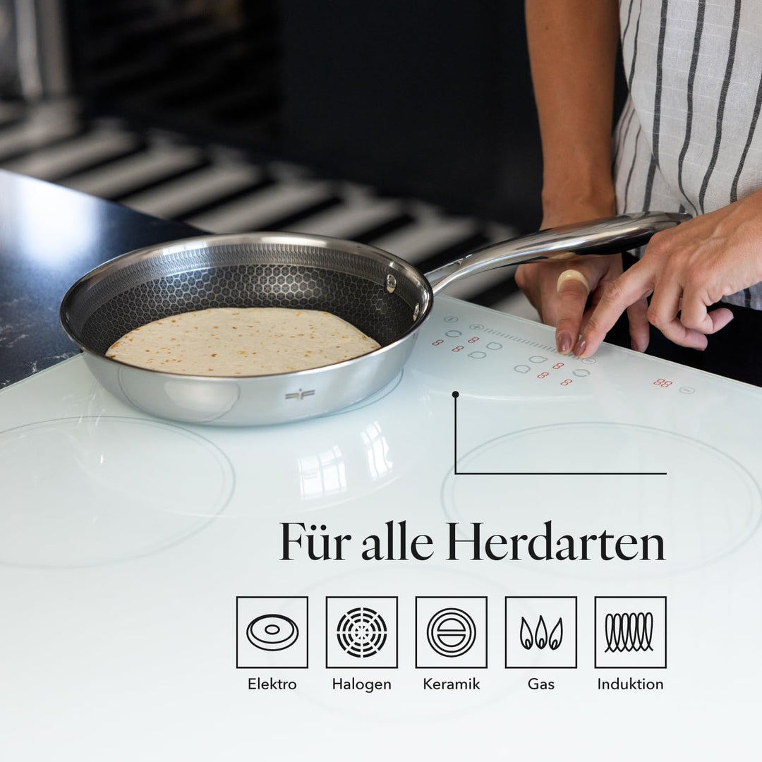 FLORINA Bratpfanne aus Edelstahl ARISTO | Pfanne 28 cm | 3-Lagen-Aufbau | Antihaftbeschichtung mit W