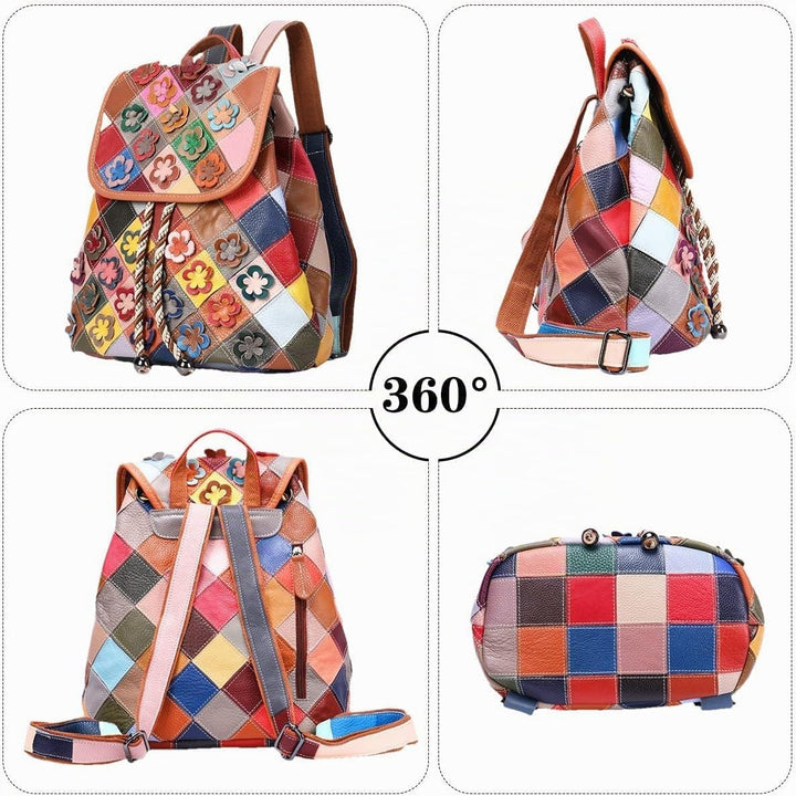 Eysee Rucksack Damen klein elegant aus echtem Leder mit Blumen für Alltag Mehrfarbig 1, Mehrfarbig 1