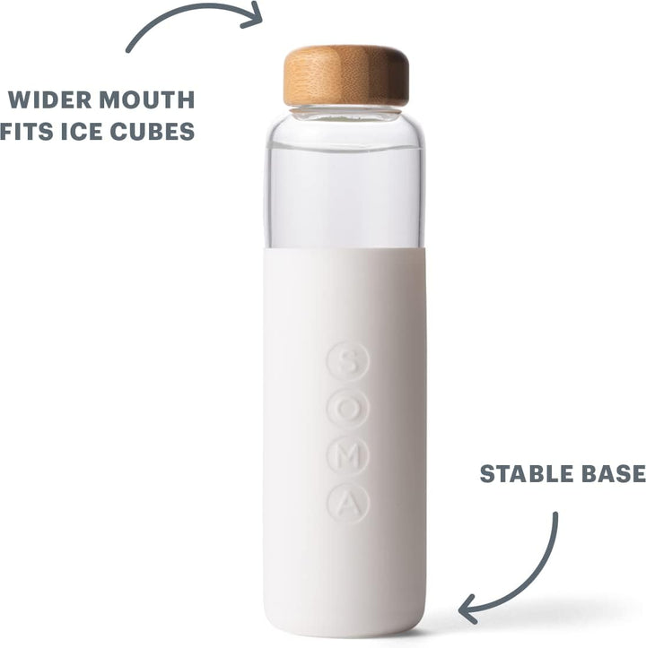 SOMA Free Glass Water Bottle with Silicone Sleeve, White Wasserflasche aus Glas, BPA-frei, mit Silik