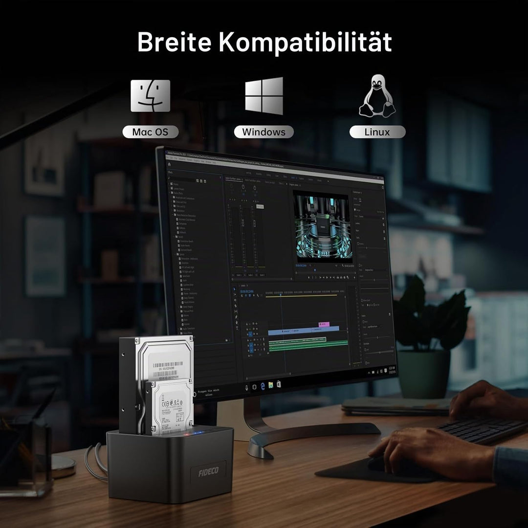 FIDECO Festplatten Dockingstation, USB3.0 SATA HDD Dockingstation für 2,5 und 3,5 Zoll SATA HDD / SS