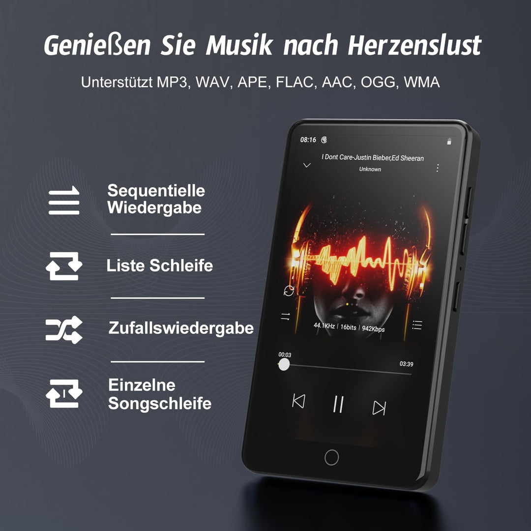 144GB MP3 Player mit WiFi & Bluetooth, 4.02“ IPS HD Touch Screen, MP4 Player mit Lautsprechern, Musi