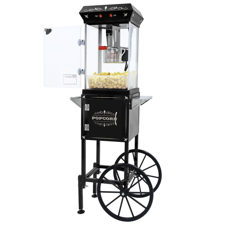 Popcornmaschine mit Wagen 8 OZ Kessel Popcornmaschine Gross,Entnehmbarer Topf Popcornmaker Retro Pop