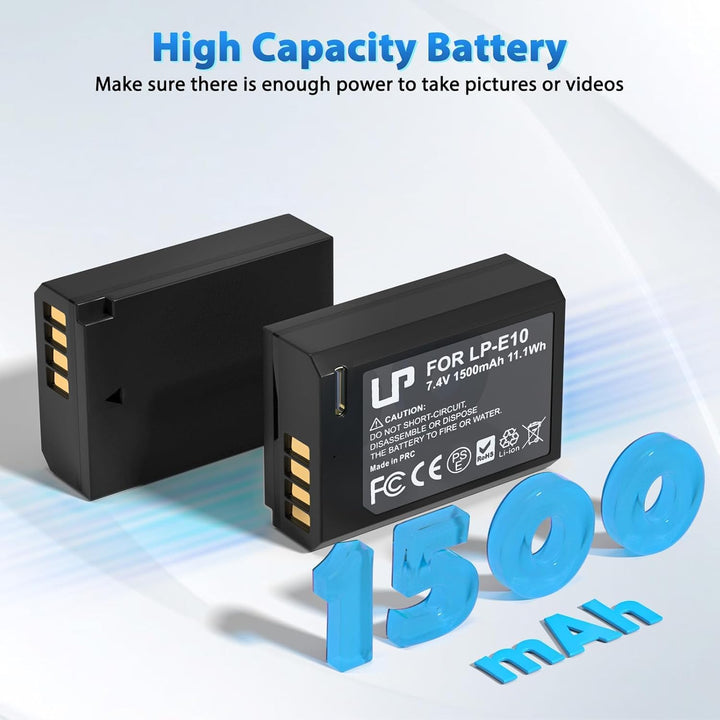 LP LP-E10 Akku 2er-Pack 1500 mAh USB-C-Schnellladefunktion für Canon Akkus 2 Batterien, 2 Batterien