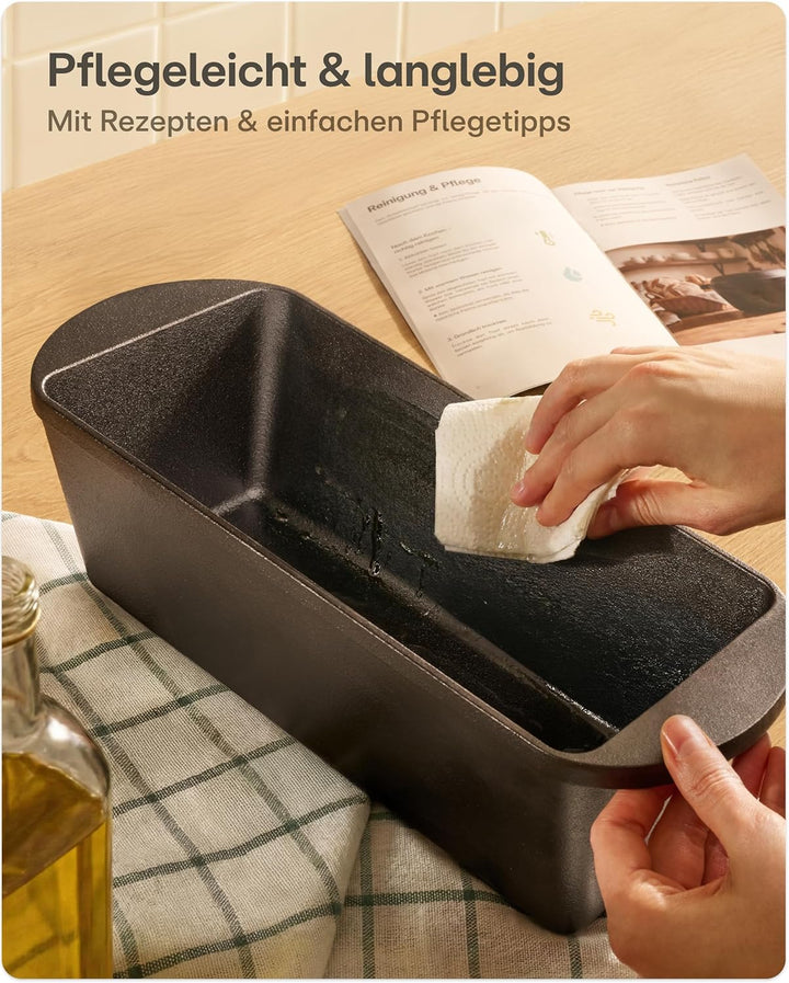 Praknu Gusseisen Topf für Brot Backen Set - 28cm Brotbacktopf mit Gärkorb und Brotbeutel – Bräter mi