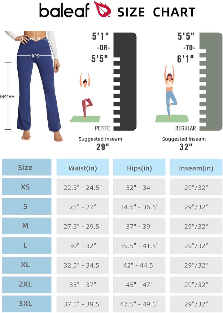BALEAF Damen Yogahose mit Taschen Schlaghose Stoff Flare Leggings Bauchkontrolle Sporthose Stretch H