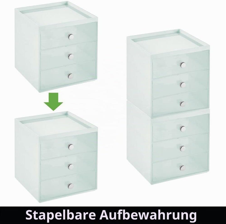 mDesign Make-up Organizer – stapelbare Aufbewahrungsbox mit 3 Schubladen für Mascara, Puder, Nagella