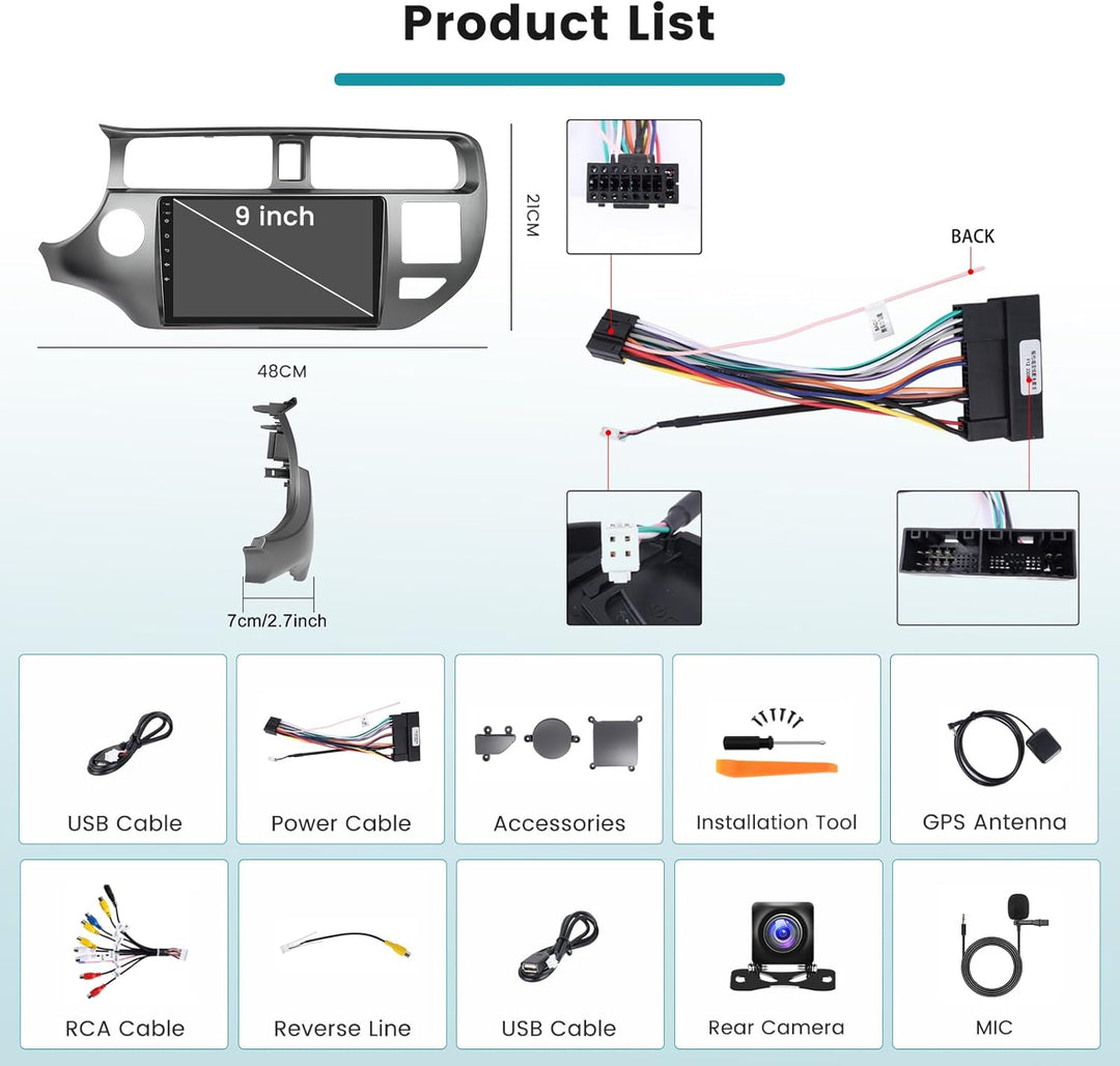 Hikity 2+64G Android 15 Autoradio Navi Für Kia Rio 2012-2015 Mit Wireless CarPlay Android Auto Mirro