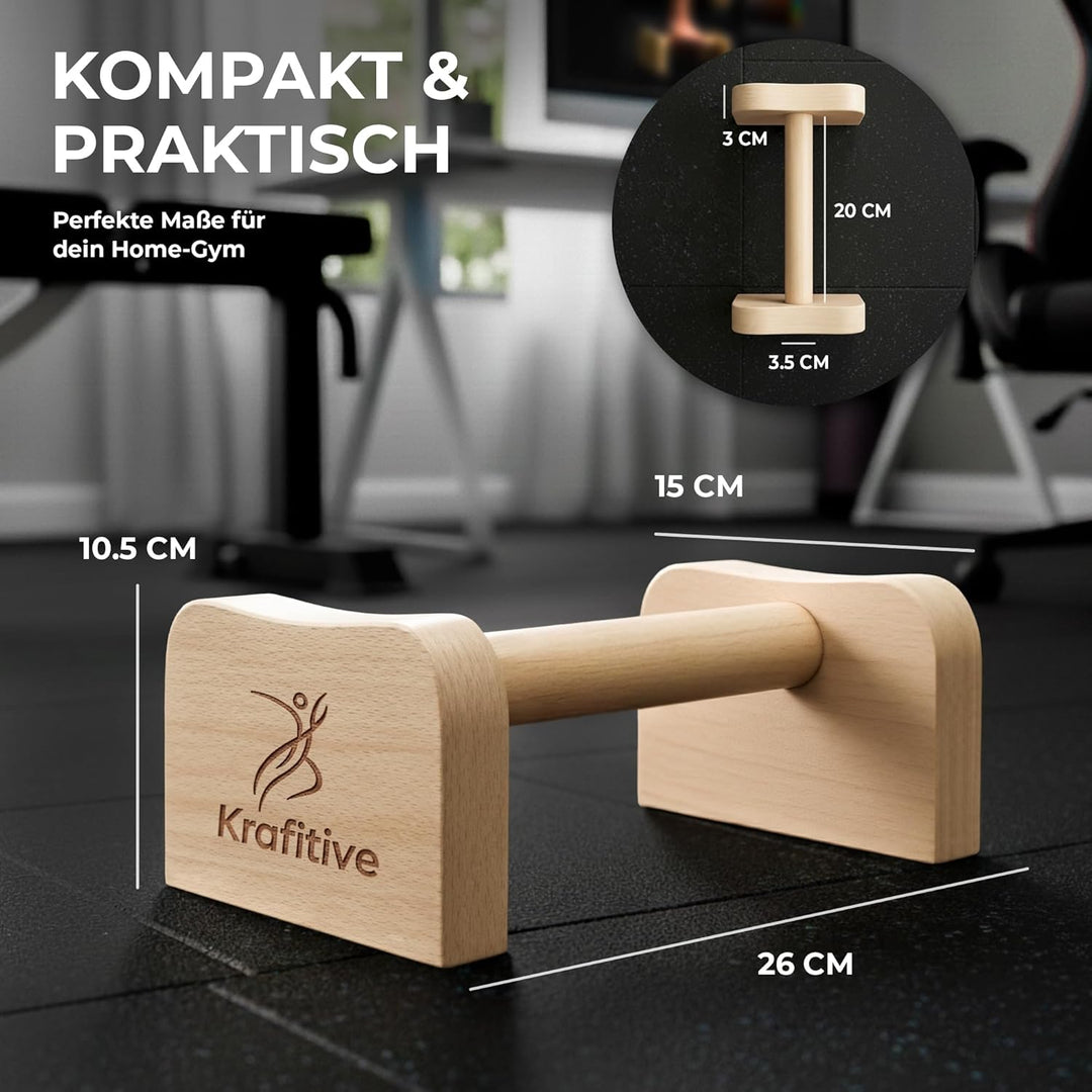 2er Set Liegestützgriffe Holz 150kg belastbar aus massivem Buchenholz - Parallettes für Calisthenics