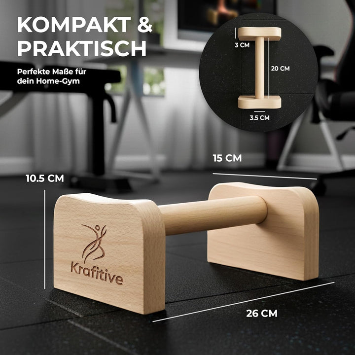 2er Set Liegestützgriffe Holz 150kg belastbar aus massivem Buchenholz - Parallettes für Calisthenics