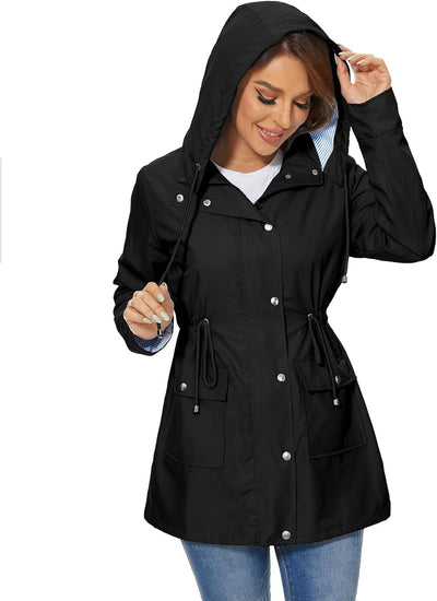 PONCEAU Damen Wasserdicht Regenjacke Regenmantel Mit Kapuze Windbreaker Jacke für Frauen Leicht Outd