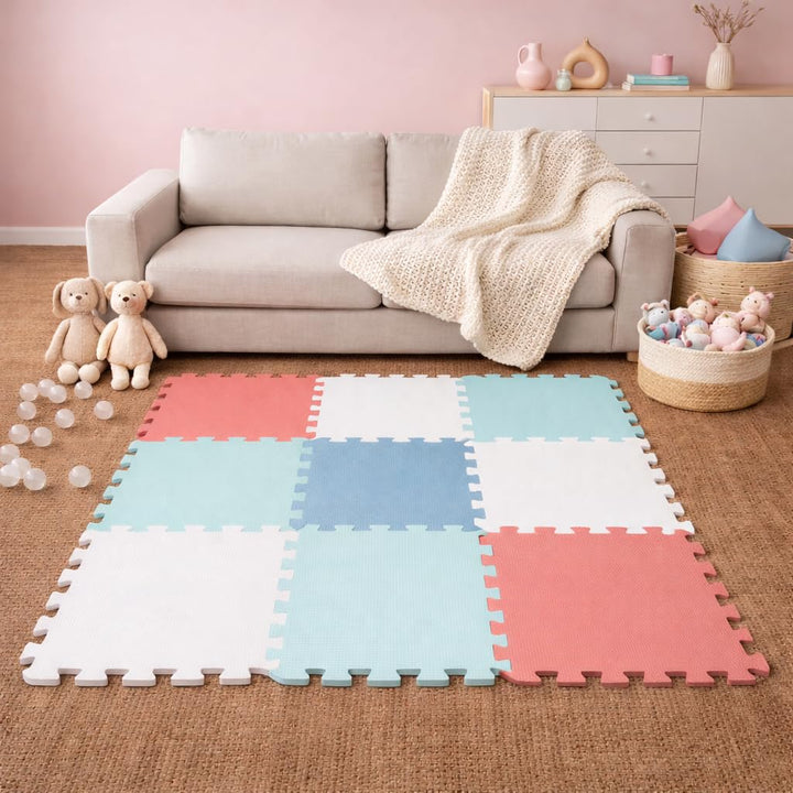 LittleTom Spielmatte Baby Puzzlematte - 9 Teile je 30x30 cm Krabbelmatte 90x90 cm Bodenmatte Kinder