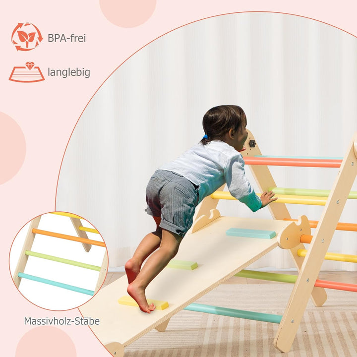 DREAMADE Montessori Klettergerüst Indoor, Holzdreieck Kletterspielzeug aus Holz, Kletterdreieck mit