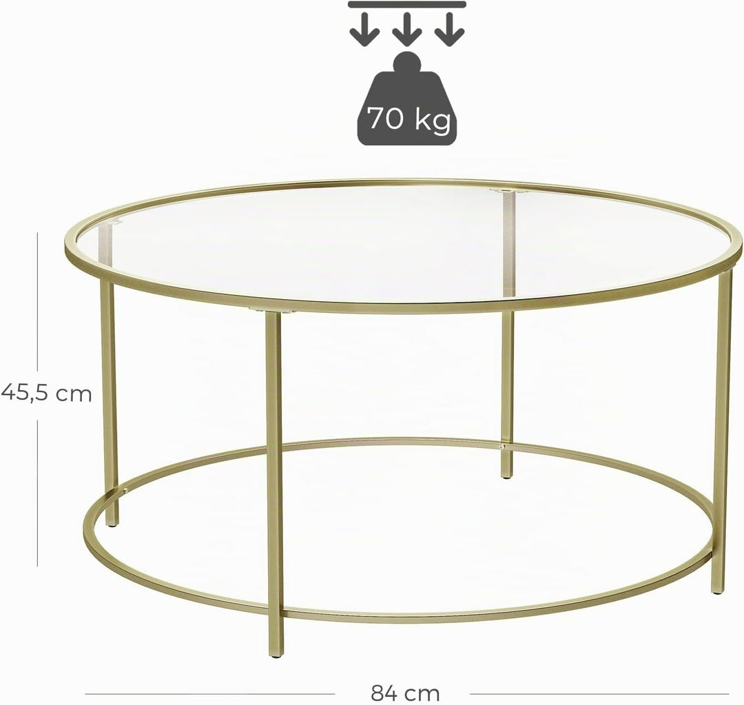 VASAGLE Couchtisch, Beistelltisch, Wohnzimmertisch rund, Glastisch mit Metallgestell, Hartglas, Nach