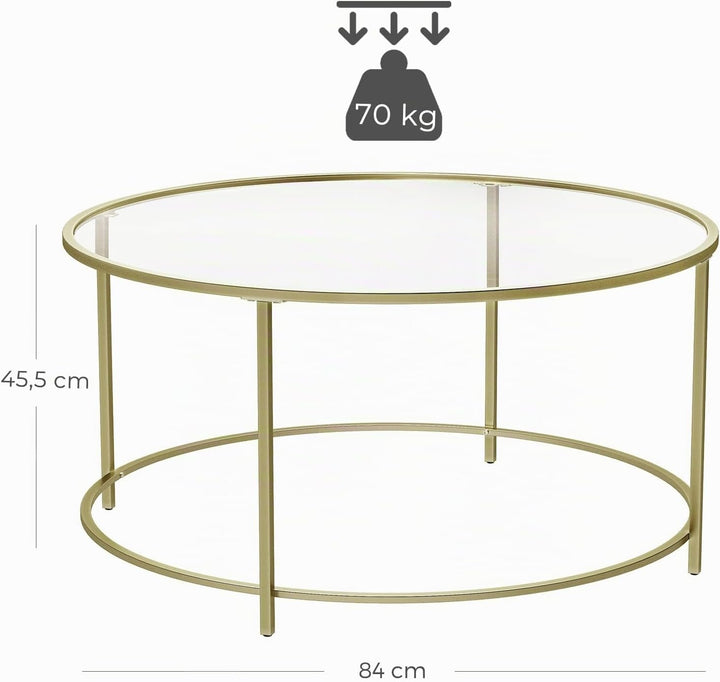 VASAGLE Couchtisch, Beistelltisch, Wohnzimmertisch rund, Glastisch mit Metallgestell, Hartglas, Nach