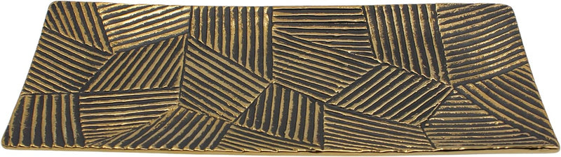 Hochwertige edle Designer Keramik Schale/Dekoschale in schwarz-gold, rechteckig, mit Rillen-Muster,
