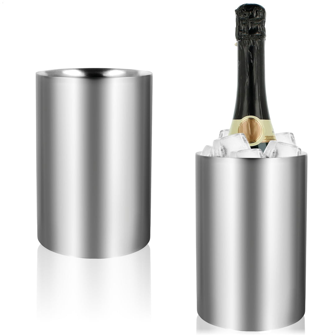 com-four® 2x Flaschenkühler - Sektkühler in matt - Eiswürfelkübel aus Edelstahl - doppelwandiger Wei