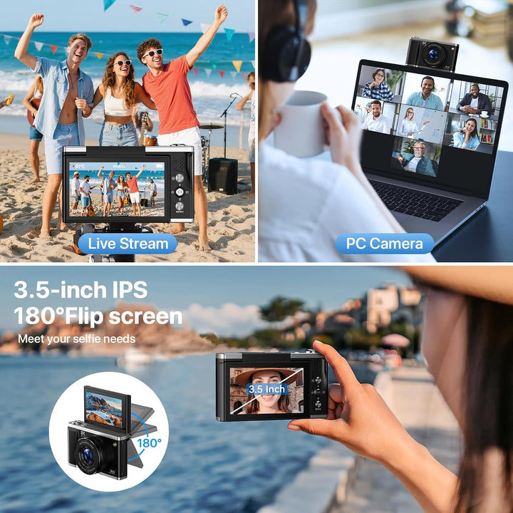 Digitalkamera 8K 96MP mit WLAN, 20X Digitalzoom, Autofokus-Fotokamera mit Anti-Shake, 3,5'' 180° Kla
