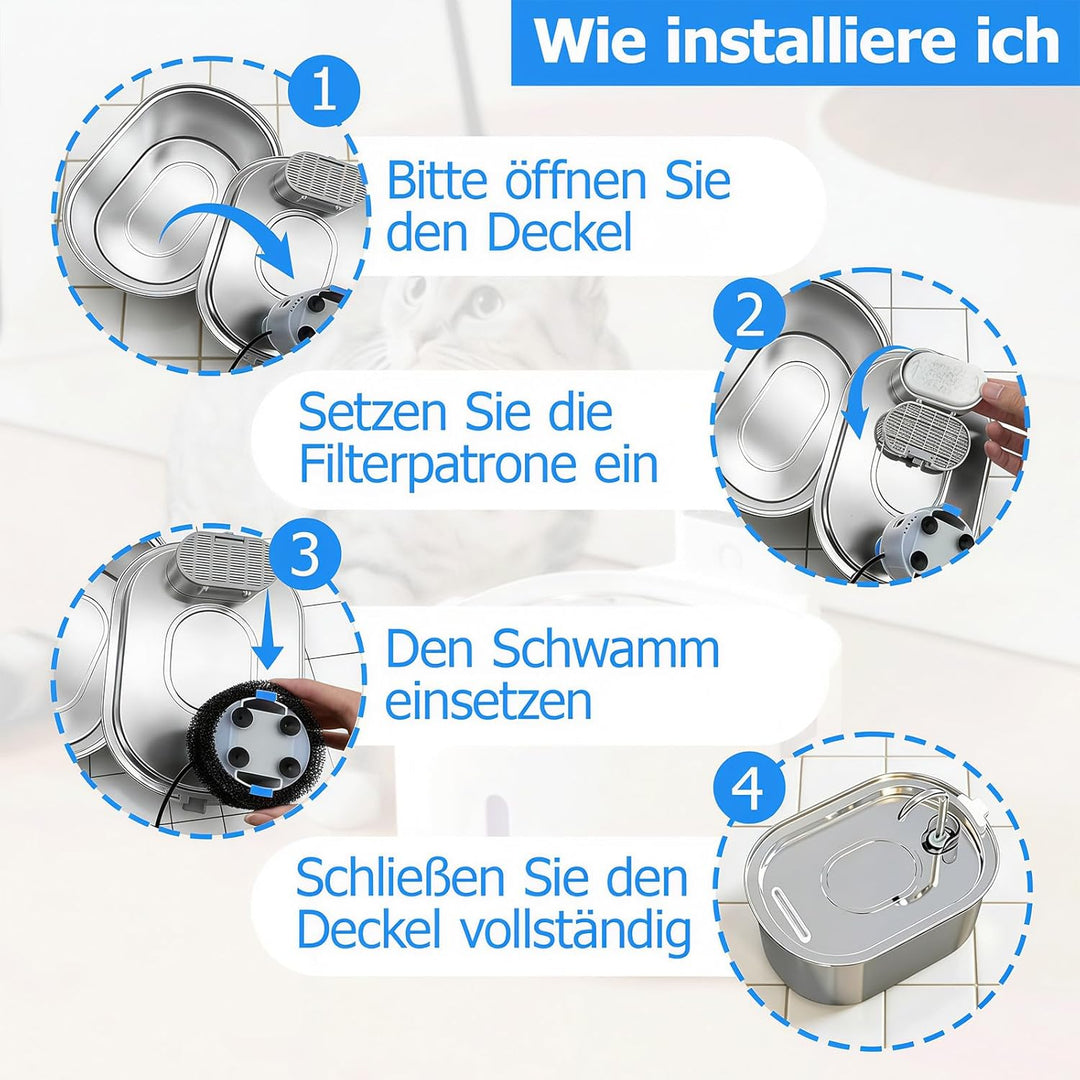 60er Pack Katzenbrunnen Filter Set, 30 Stück Kohlefilter und 30 Stück Schaumfilter, Filter für Katze