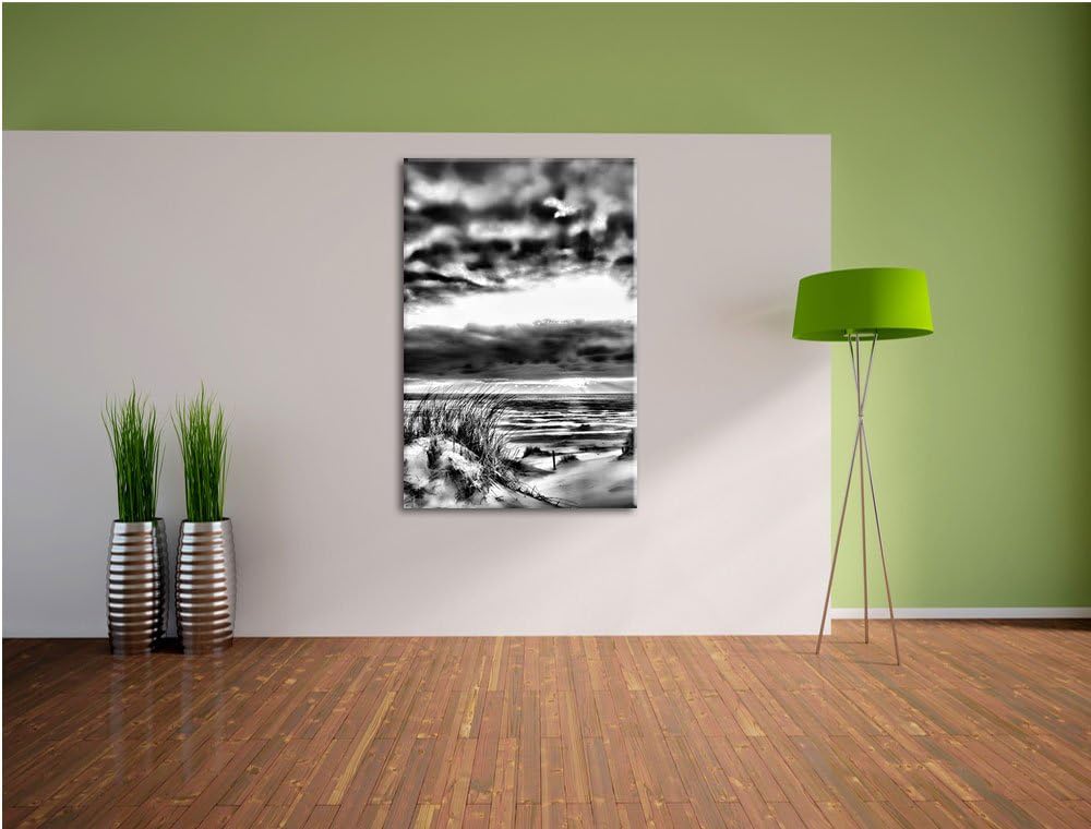 Pixxprint Monocrome, Nordseeküste Nordsee Deutschland, Format: 100x70 auf Leinwand, XXL riesige Bild