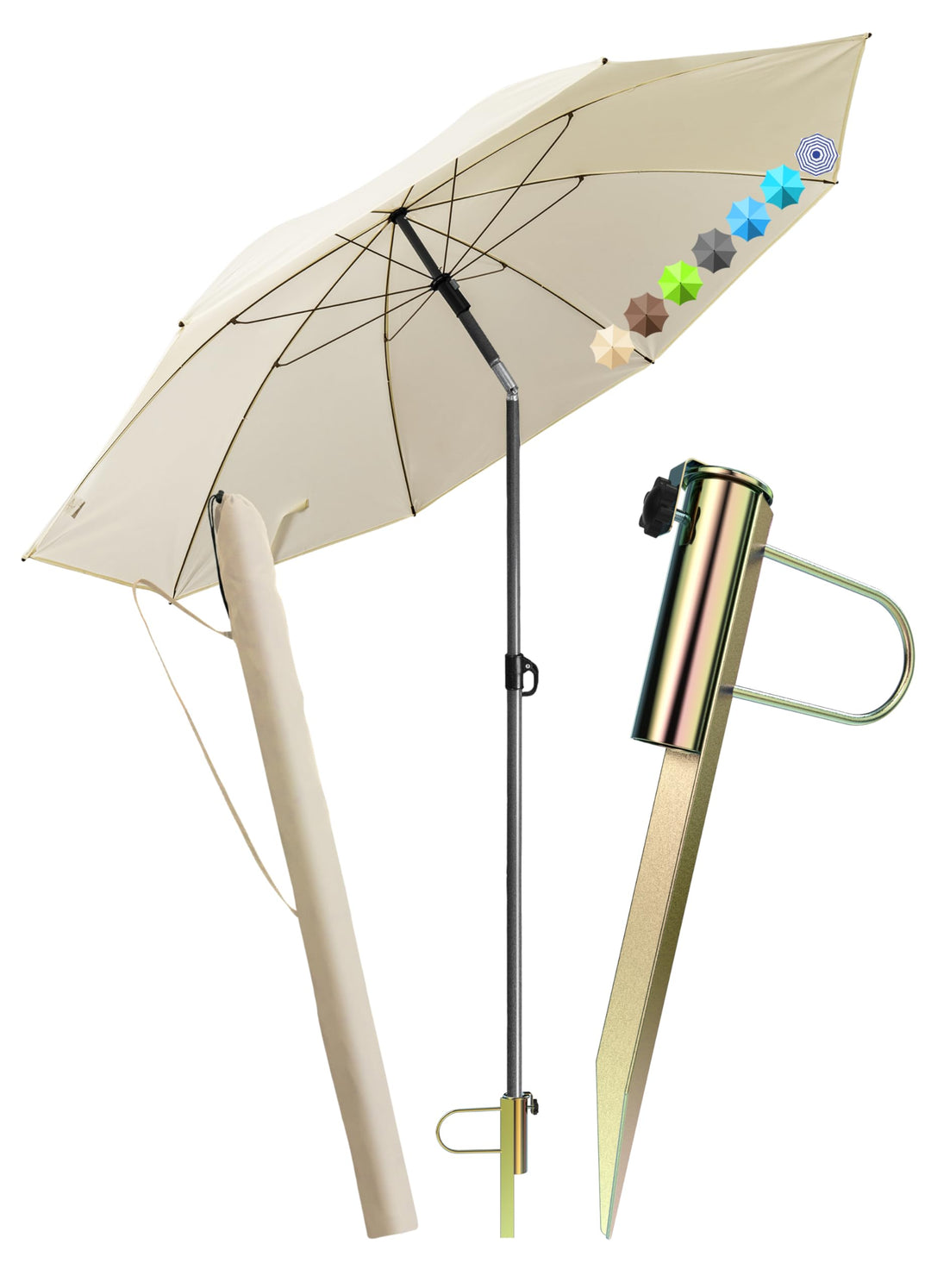 4smile Sonnenschirm Strand SunnyJoy Modern im 3er-Set, Beige - Strandschirm windfest stabil 160 cm +