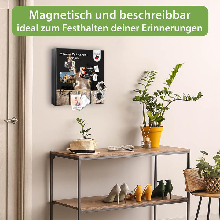 banjado® Grosser Schlüsselkasten Glas/Schlüsselbox 30cm x 30cm mit 50 Haken - Motiv Esel/Schlüsselka