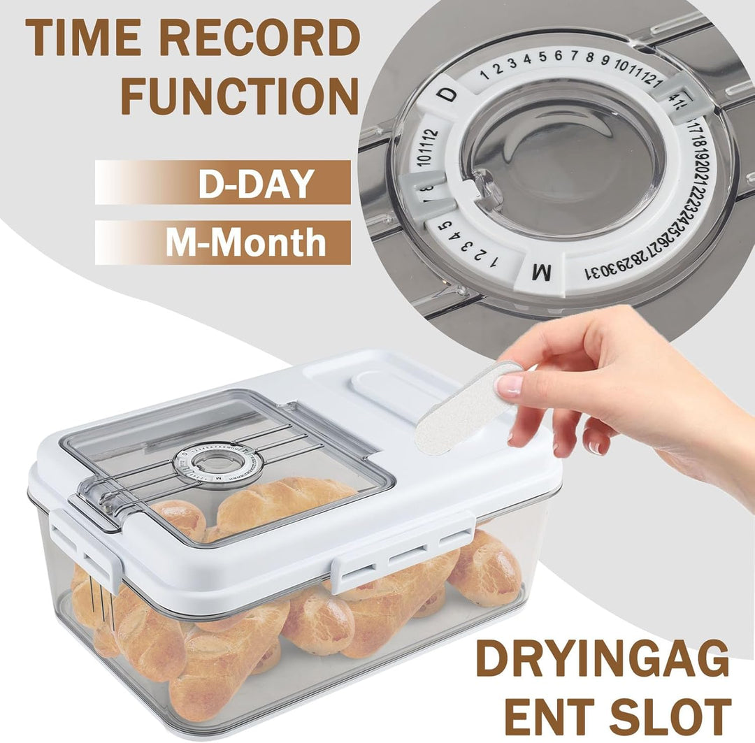 Brotkasten PET mit Zeitrad, Brotbox für Küche Weiss 29 x 19 cm | Datumsrad hilft beim Überblick; kom