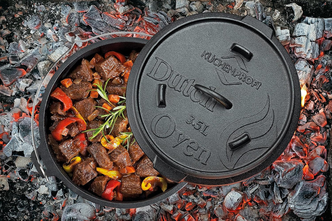 Küchenprofi BBQ Dutch Oven Gusseisen, 3,5L, Ø 24 cm, ohne Füsse, fertig eingebrannter, gusseiserner