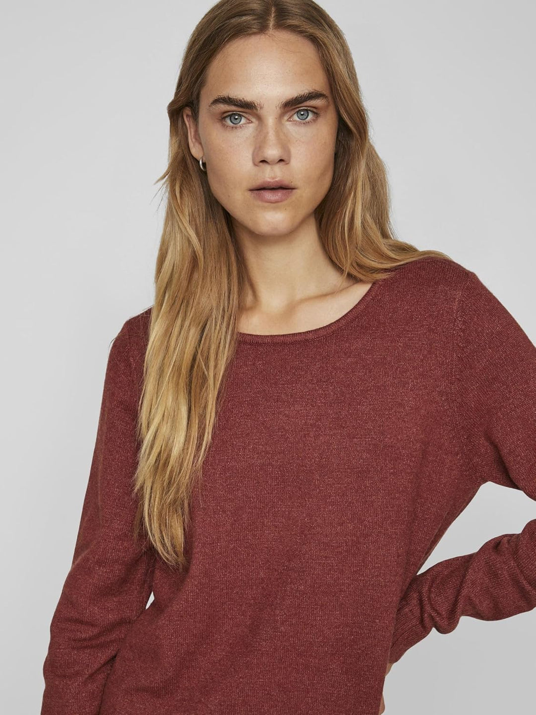 Vila Damen Viril L/S Knit Dress-Noos Kleid XS Fired Brick/Detail:dark Melange, XS Fired Brick/Detail
