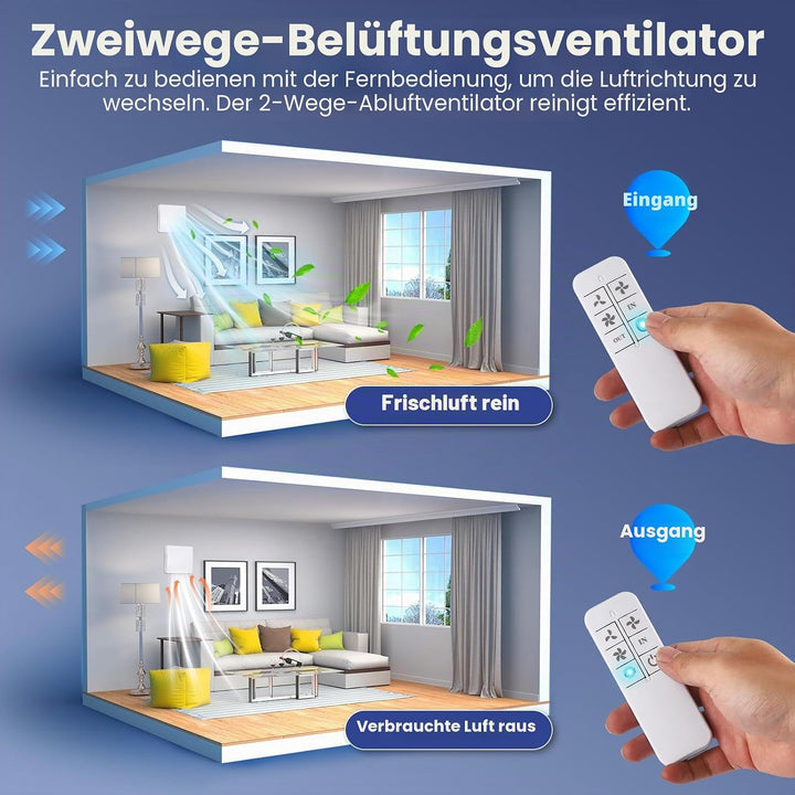 Badlüfter mit Fernbedienung 100 mm, leistungsstarke Abluftventilator mit 2 Richtungen Ventilaton und