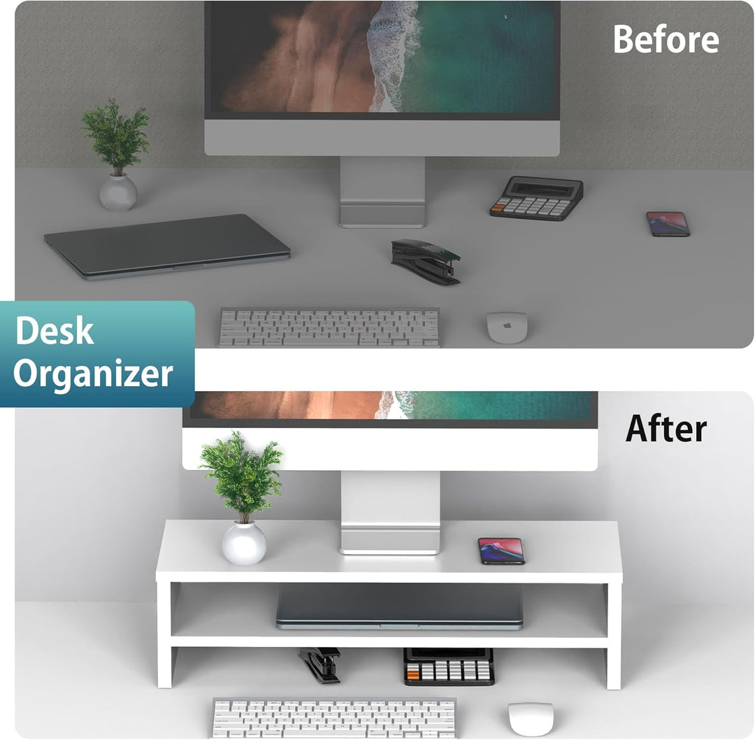 FITUEYES Monitorständer mit 2 Ebenen, 54 x 25,5 cm, Grosser Computer-Laptop-Ständer mit Stauraum für