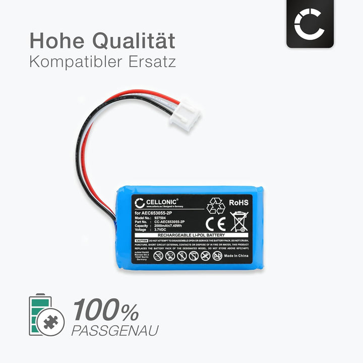 CELLONIC 1x Akku für Lautsprecher Kompatibel mit JBL Flip 2 (2013), AEC653055-2P - (2000mAh, 3.7V)