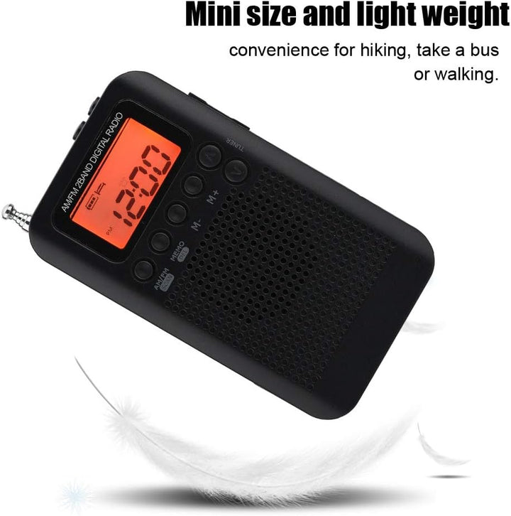 Tragbares Digitales AM FM Radio 2 Band Stereo Taschenradio mit ICD-Bildschirm, Kopfhörer