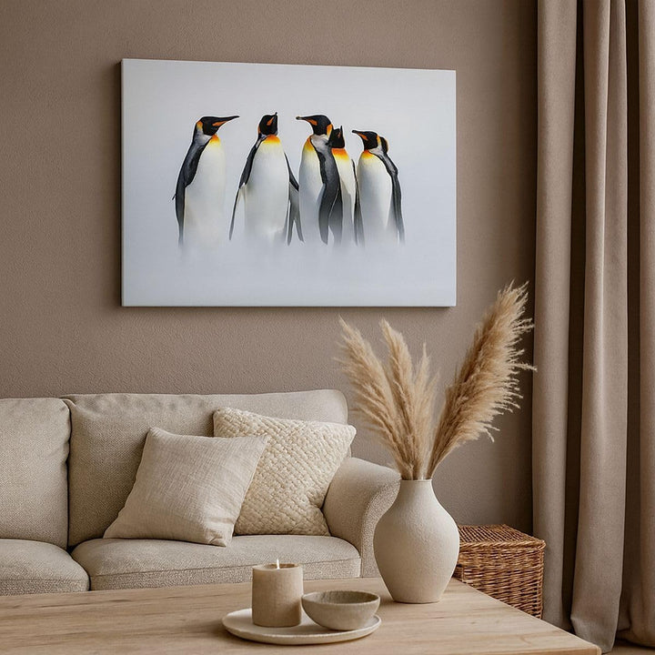 Bilder auf Leinwand 100x70cm Leinwandbild Pinguine Winter Schnee Spaziergang Gross Wanddeko Bild Sch
