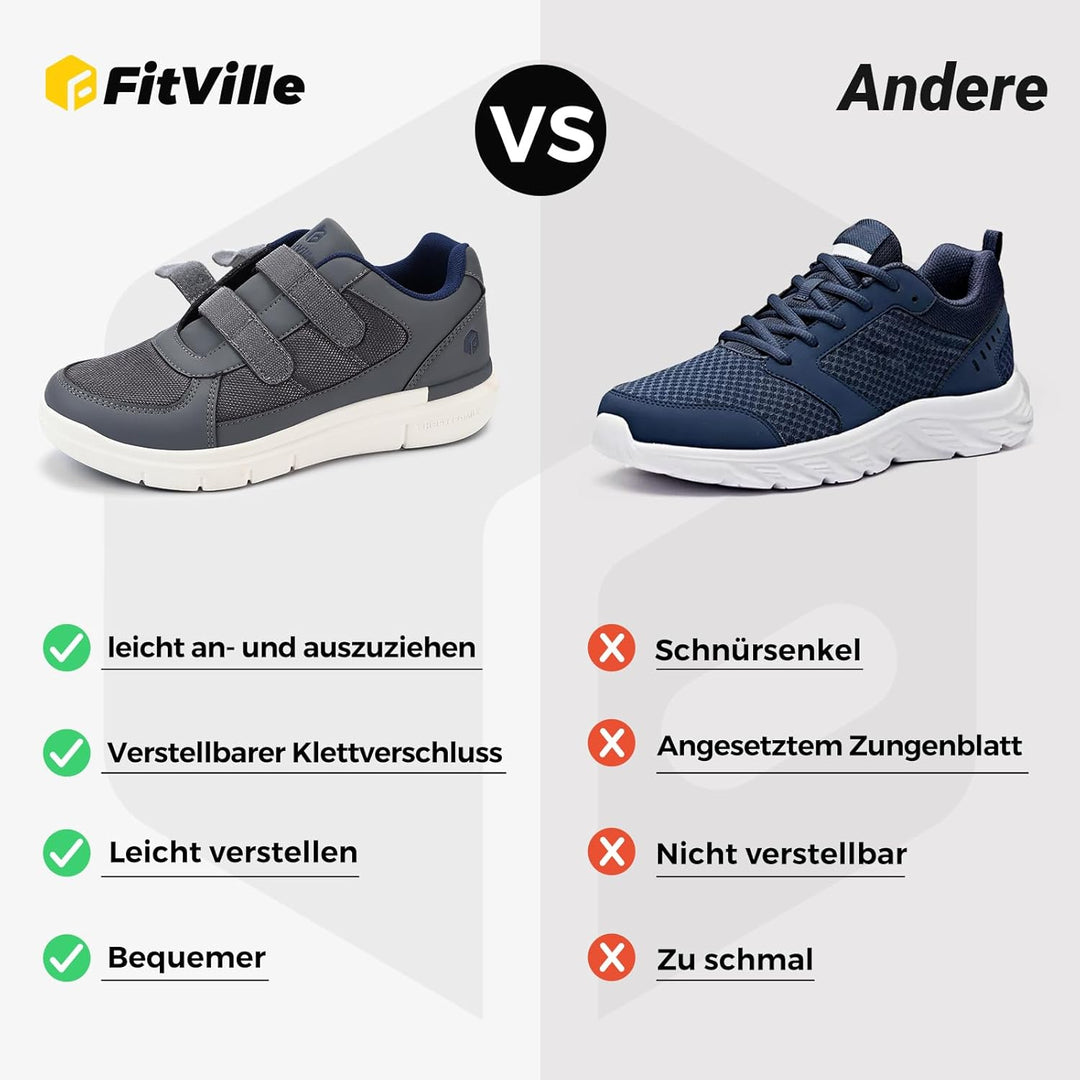 FitVille Herren Easytop Duo Strap Schuhe V3 Extra Weit Turnschuhe Sneaker 44 EU XX-Weit Grau, 44 EU