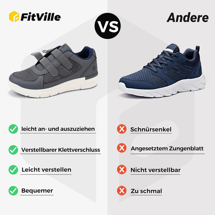 FitVille Herren Easytop Duo Strap Schuhe V3 Extra Weit Turnschuhe Sneaker 44 EU XX-Weit Grau, 44 EU