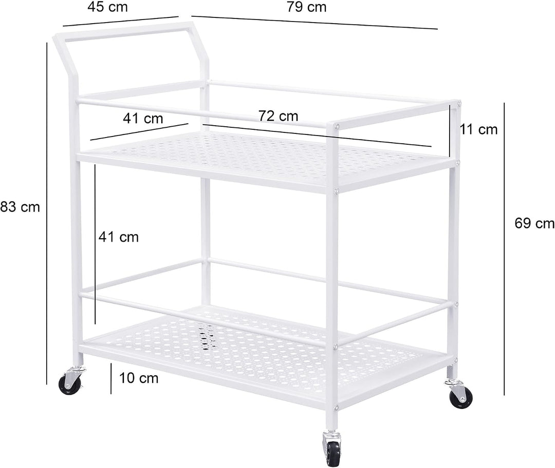 FineBuy Servierwagen 79x45x83 cm Metall Weiss mit Rollen, Küchenwagen | Barwagen mit 2 Ebenen und Fe