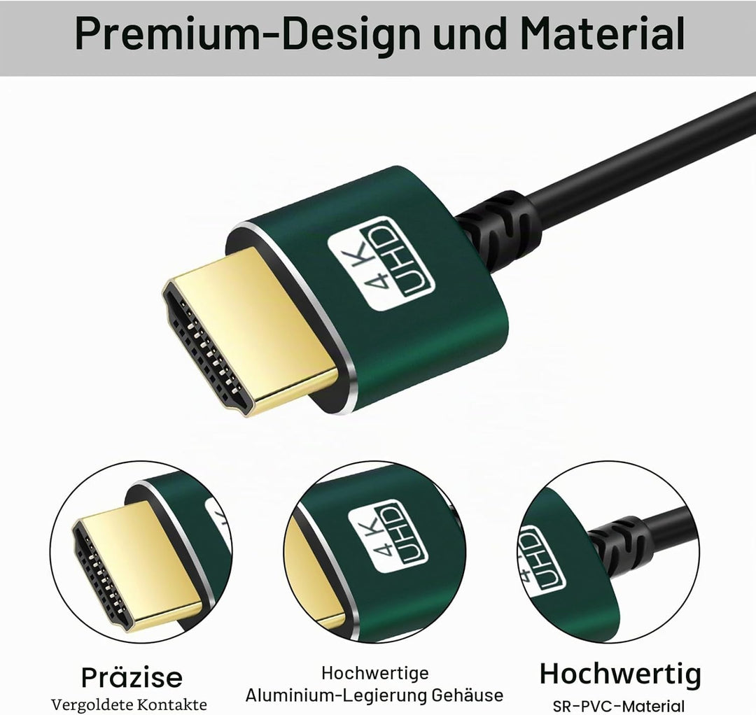 Thsucords Dünnes HDMI auf HDMI Kabel 3M 2 Stück, Ultradünnes und Flexibles HDMI Kabel, Unterstützt H